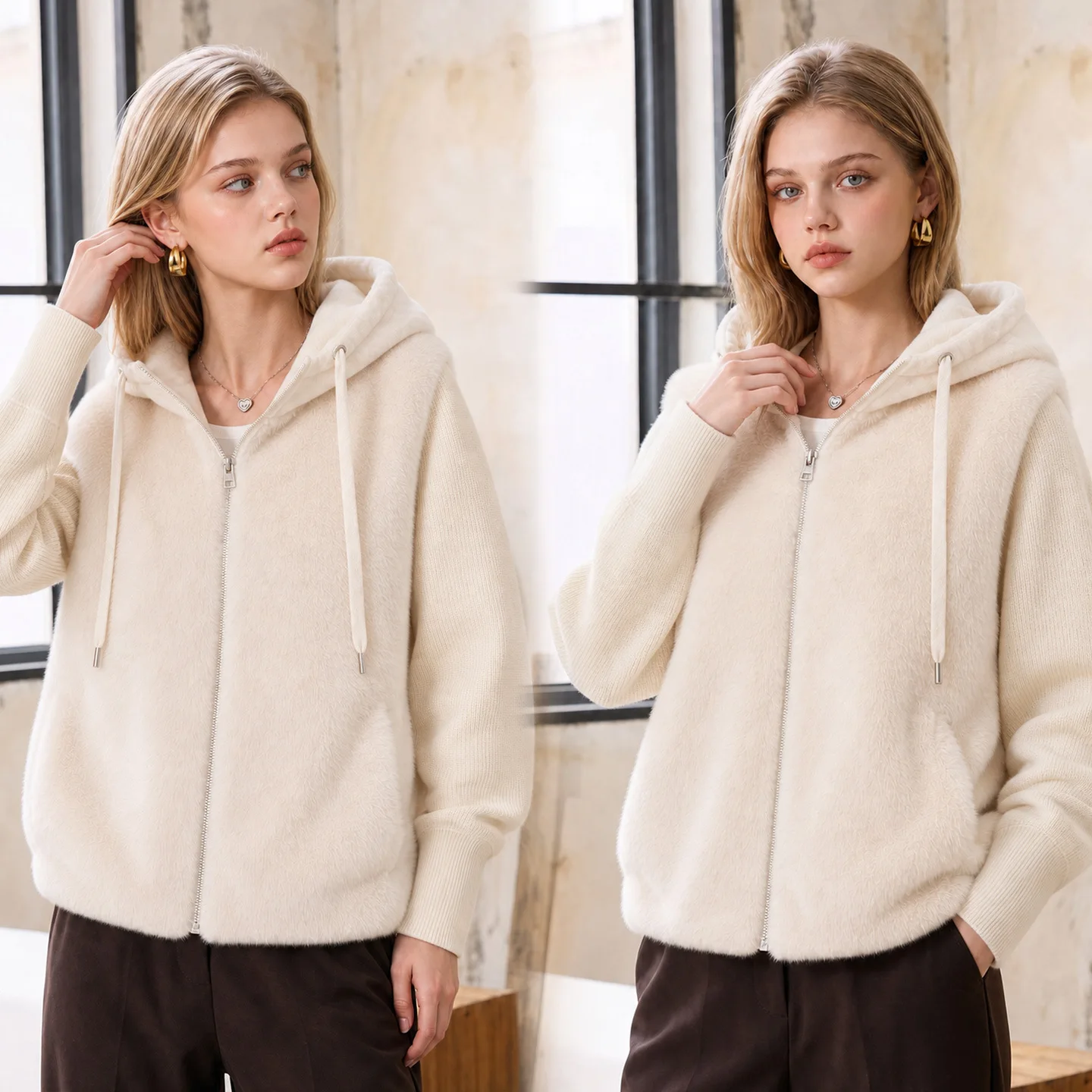 Luxury Spliced Hooded Padded Coat Women's Zip Up Loose Winter Daily Commute Campus Streetwear Trendy Soft New Chic Basic Coats