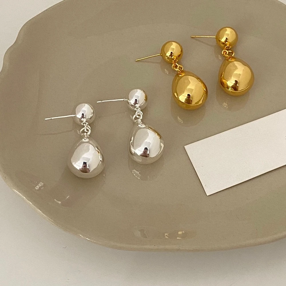 

Geometric Water Drop Dangle Earrings for Women Vintage 925 Silver Needle Smooth Metal Oval Pendant Earrings Jewelry Accessories