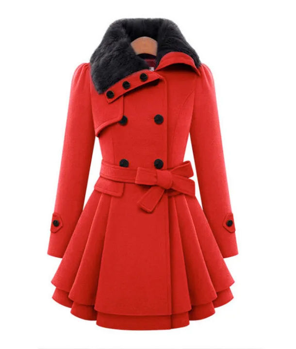 

2026 New Stock Women's Fashionable Slim Fit Medium Long Woolen Coat Double Breasted Thick Coat+Belt