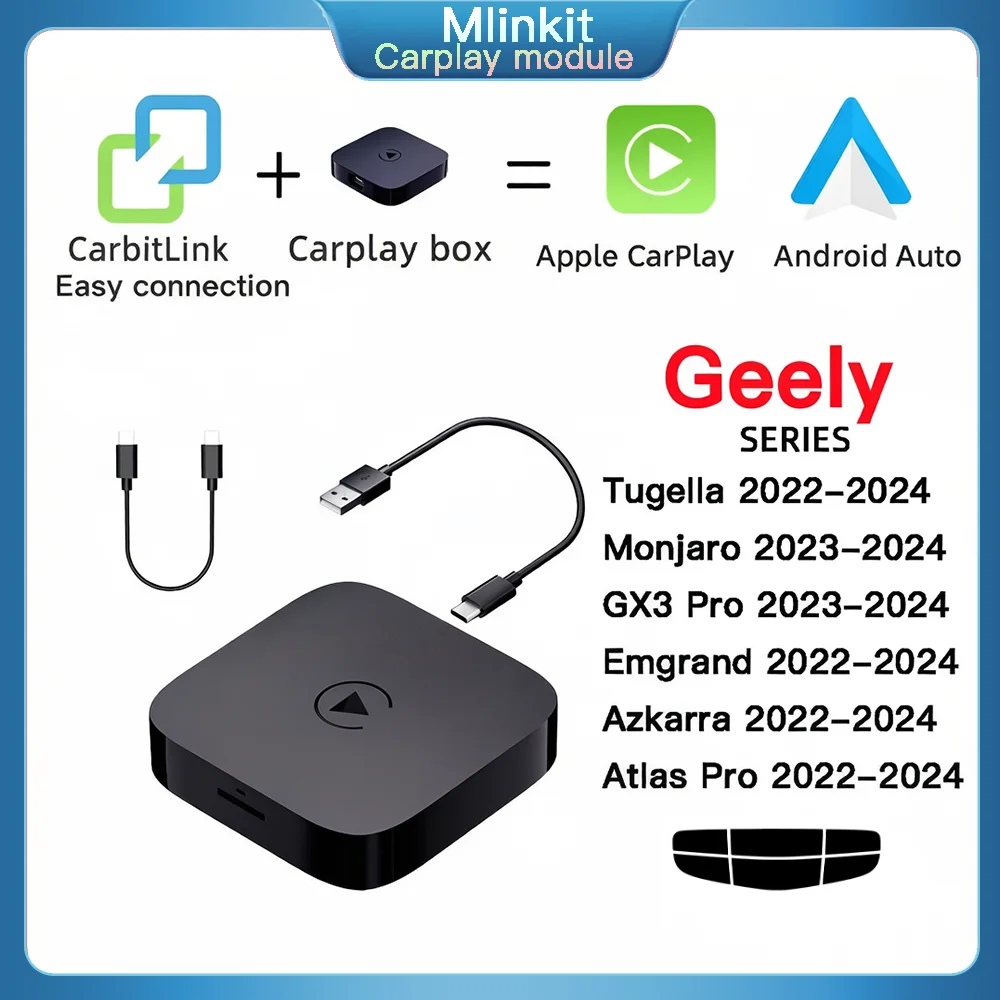 Geely Tugella Emgrand Monjaro Atlas GX3 Pro Azkarra Easy Connect Carbitlink to Wireless CarPlay Android Auto Box 2022 2023 2024