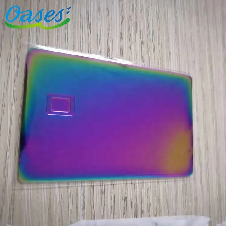 Customized query Customized Creative Laser Engraved Stainless Steel Electroplating Shiny Rainbow Mirror Metal Credit Debit Blank