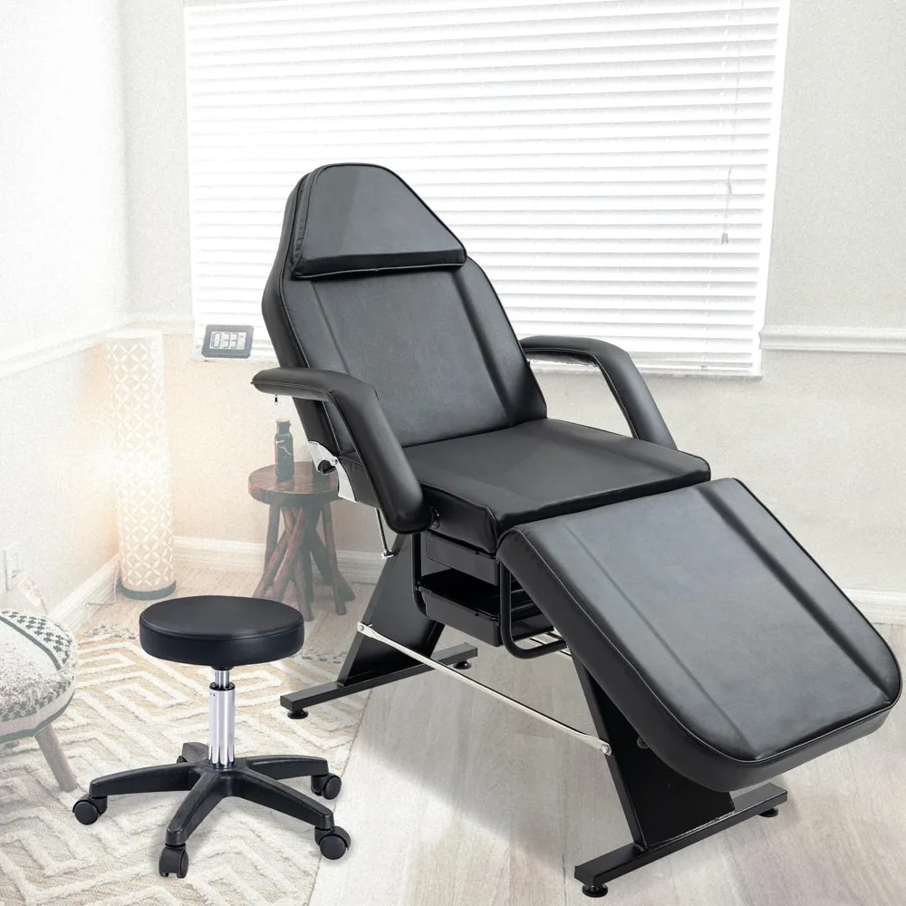 Tattoo Chair, Multifunctional Bed Table with Two Trays, with Hydraulic Stool, Adjustable Salon Equipment, Salon Chair