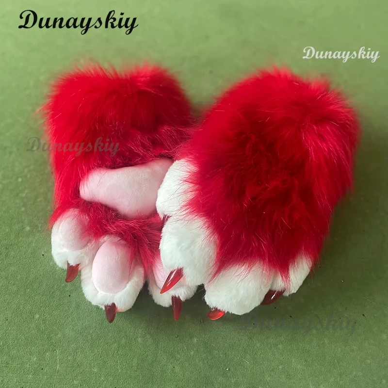 Halloween Fursuit Kigurumi Cat Paws Cartoon Plush Furry Cat Cosplay Kig Costume Nail Tiger Claws Full Finger Mittens Story Tell