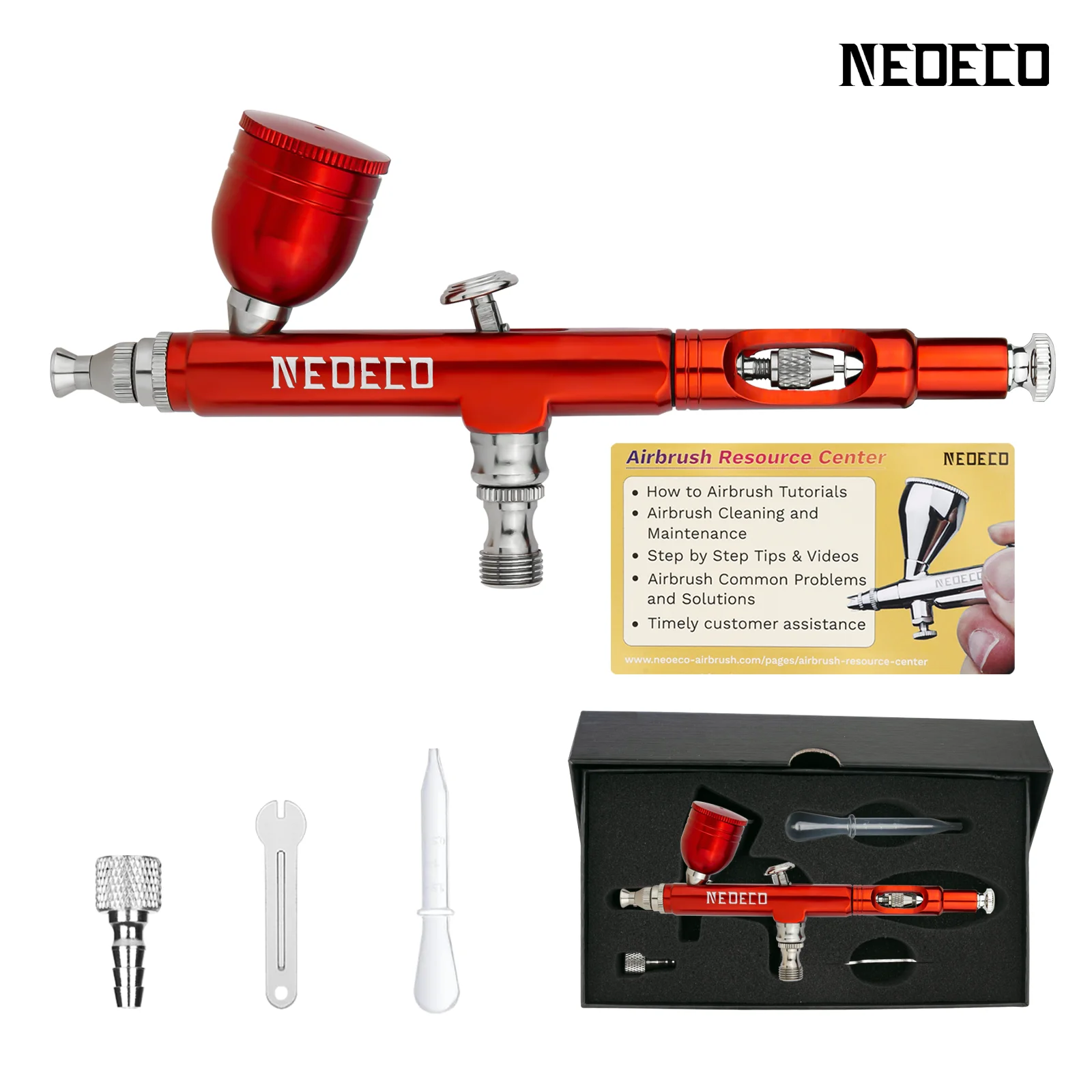 Neoeco Airbrush-Set, Dual-Action-Schwerkraft-Luftpinselpistole mit 3 Düsen-Sets, Aluminium-Spritzpistole für Make-up, Nagelkunst, Malmodell