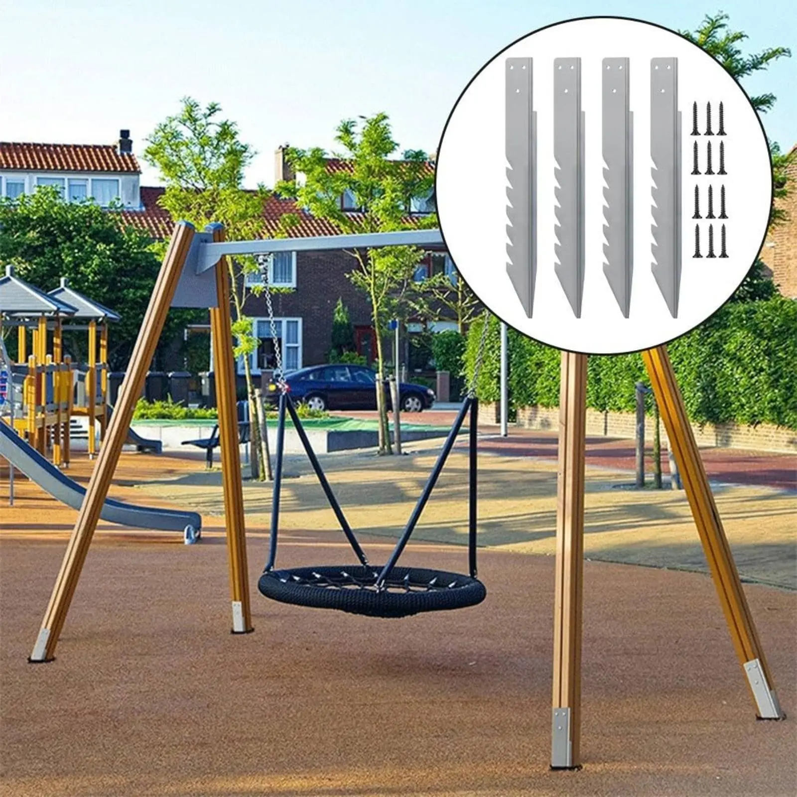 

4 Pieces Swing Set Anchor Kit Hot-Immersion Galvanized Fence Post Ground Stake Bury-Free Post Support Weather Resistant Outdoor