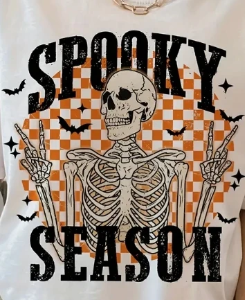 Plus size damski Halloween szkielet list drukuj swobodny T-shirt wycięcie pod szyją z krótkim rękawem Top na wiosnę lato odzież damska