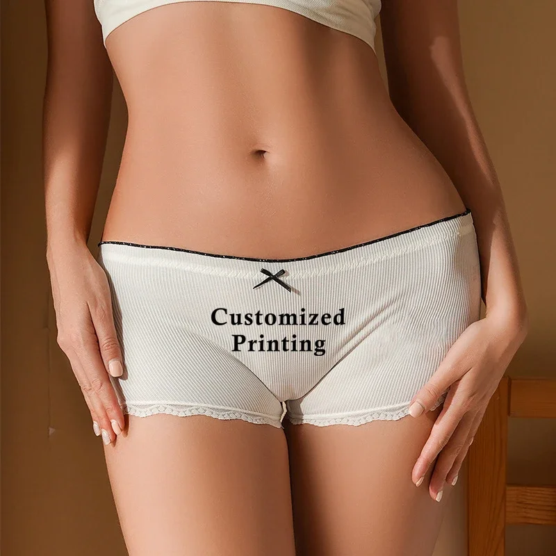 Customized Printing Your Custom Texts Lace Bow Underwear for Women Cute Ladies Shorts Girl\'s Comfortable Boyshorts Hot Panties