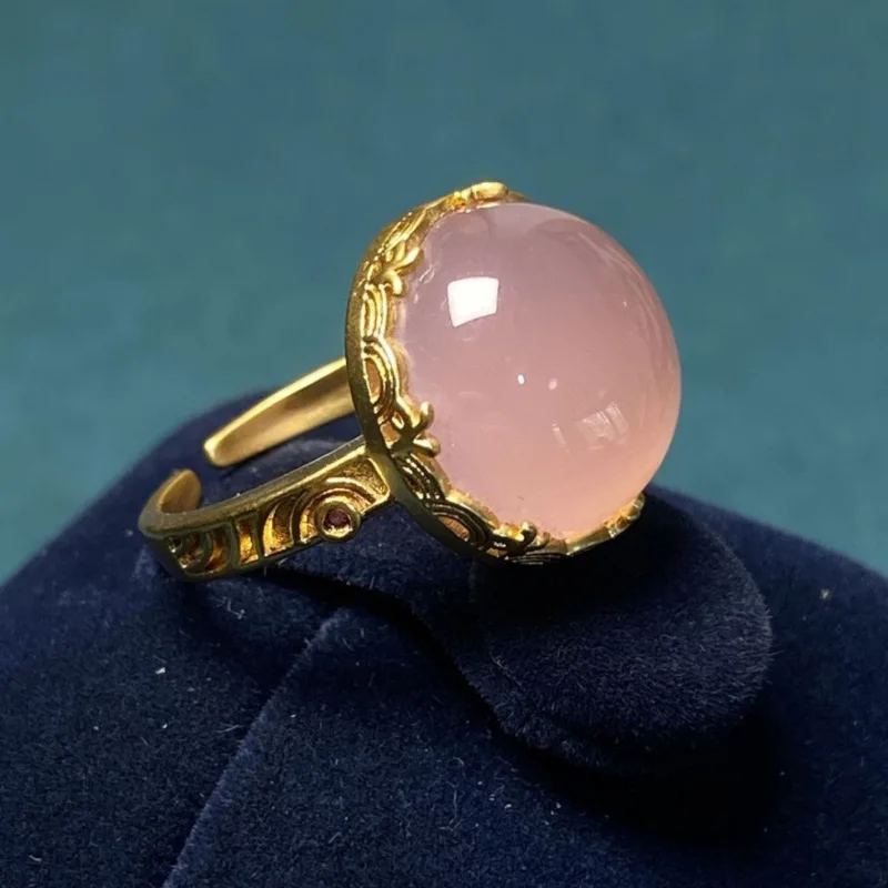 PANJBJ 925 Sterling Silver Pink Ring For Women Girl Chalcedony Geometry Round Grace Retro Spray Jewelry Pearty Gift Dropshipping