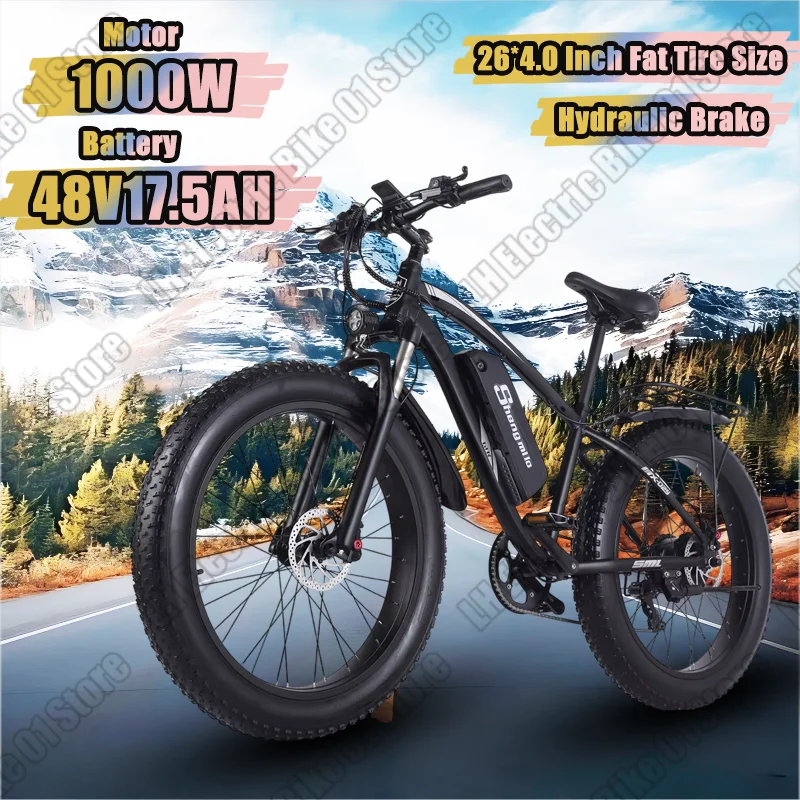 Shengmilo MX02S Electric Bike 1000W 48V17.5AH Hydraulic Brake Electric Bicycle 26*4.0Inch Fat Tire Adult Mountain Cycling E-bike