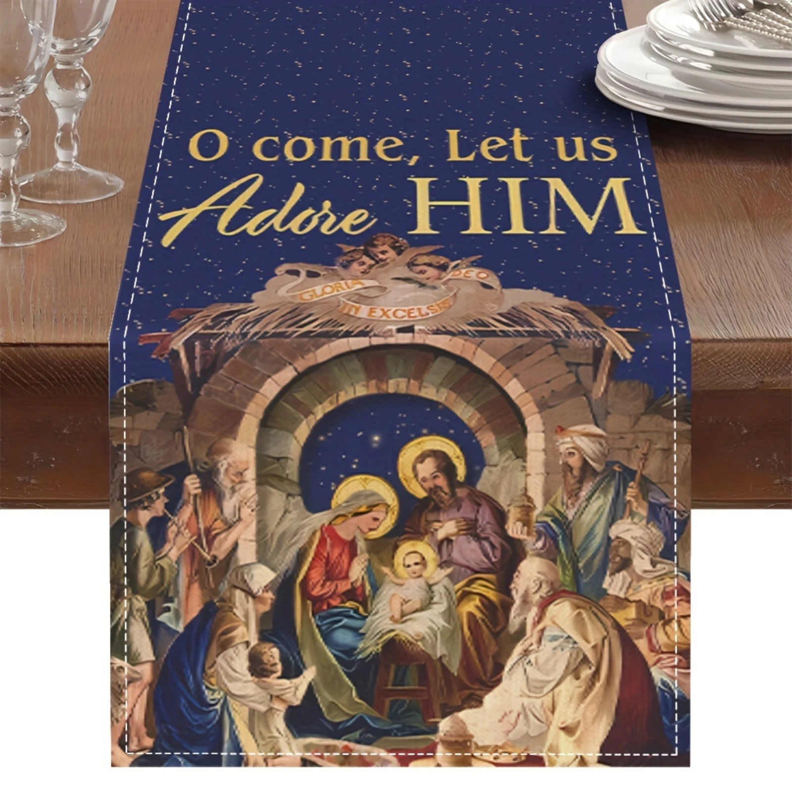 Holiday Christmas Nativity Scene Table Runner Suitable for Home Kitchen Dinner Party Holiday Farmhouse Decor Festive Home Decor