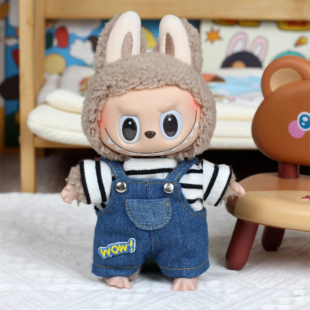 Mini Plush Doll'S Clothes Outfit Accessories For Korea Kpop Exo 15-17cm Labubu Idol V1 V2 Striped overalls Clothing Gift