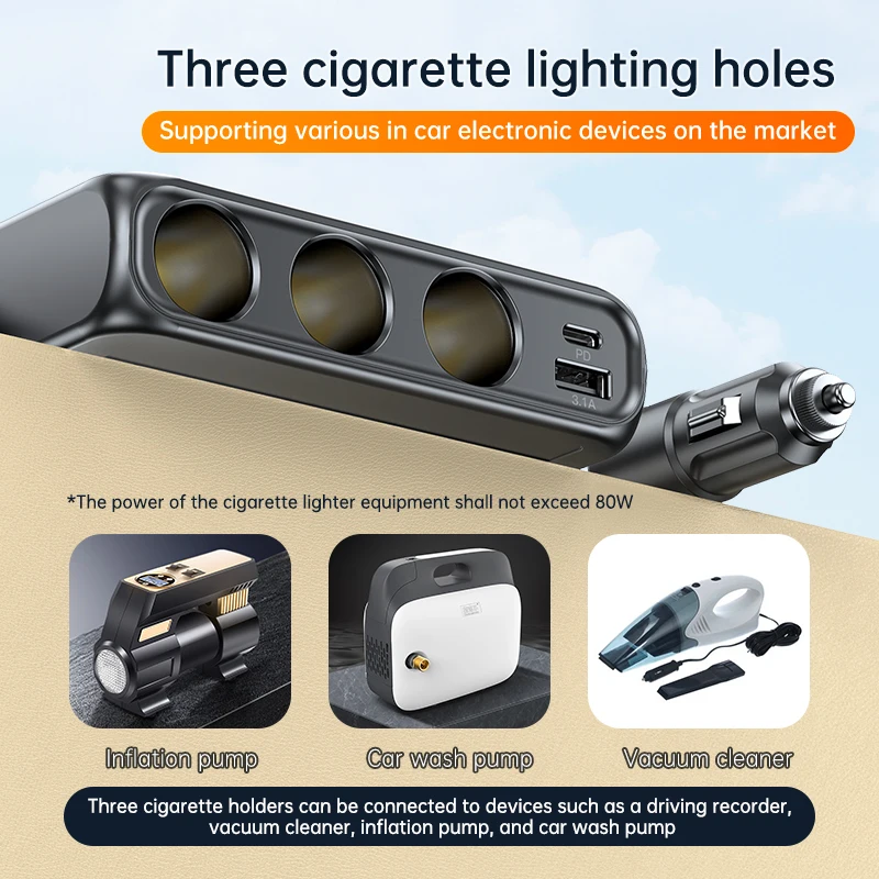 128W Car Charger Adapter 7 in 1 Cigarette Lighter Splitter  Fast PD30W/QC 3.0 Independent Switches 12V/24V DC Cigarette Outlet