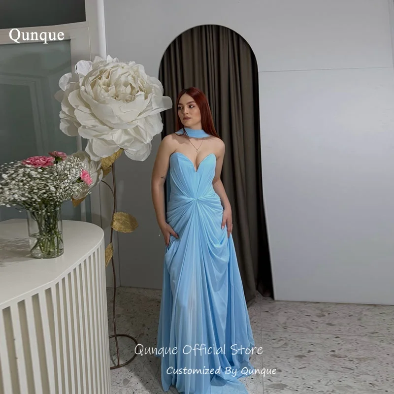 Qunque Graceful Chiffon Ribbons Evening Dresses Flowy Sweetheart Wedding Guest Dresses Sleeveless Robes De Soire Customized