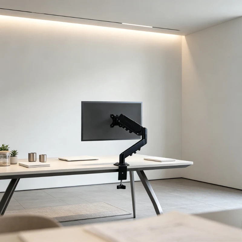 Gas Spring Monitor Arm Mount, Adjustable Swivel Desk Stand Bracket for Computer, Ergonomic Height Riser with Clamp & Tray.
