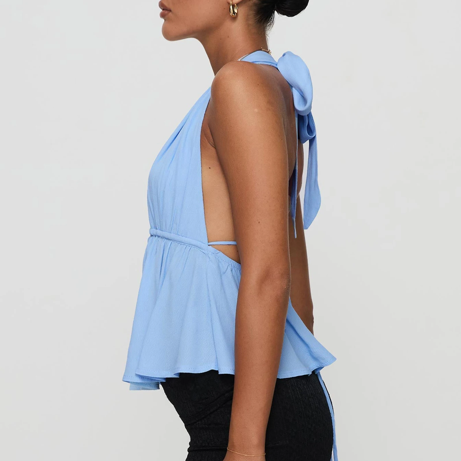 Women Halter Neck Crop Tops Sexy Tie-up Sleeveless Backless Tank Tops Solid Color Summer Vest Female Camisoles for Club Party