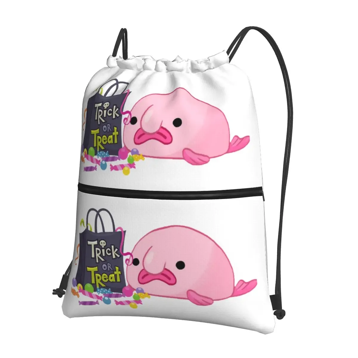 Trick Or Treat Blobfish Portable Backpacks Drawstring Bag Fashion Drawstring Bundle Pocket Sundries Bags For School Students