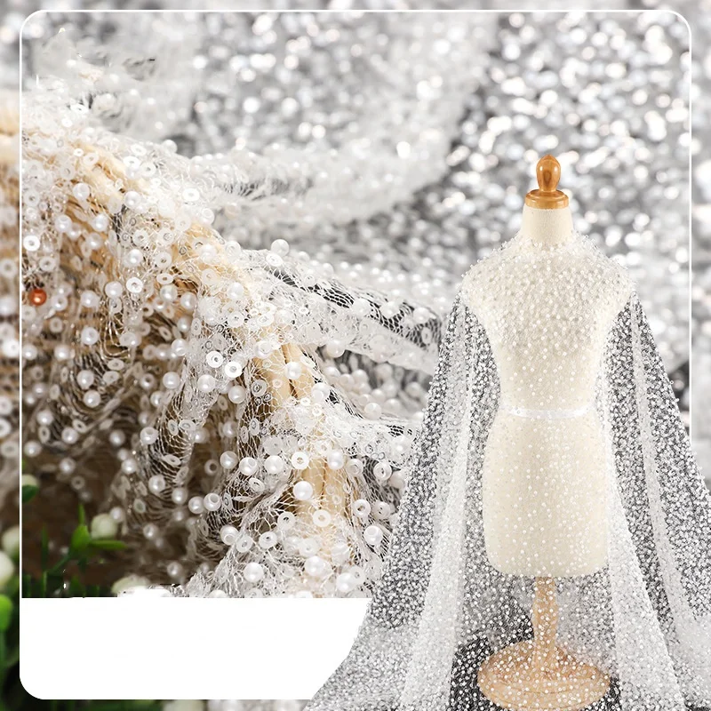 

Dense Sequin Glitter Mesh Sparkle Fabric Base Cloth Stage Costumes Wedding Evening Dresses Embroidered Bead Pearl Lace Material