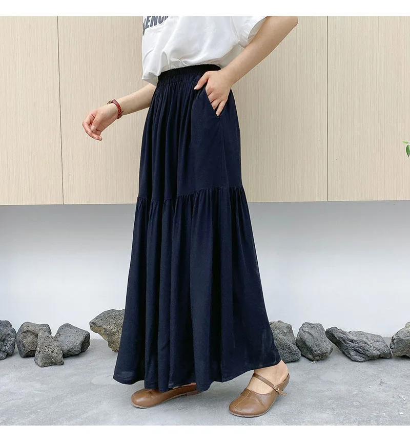 Cotton Silk Ladies' Half-Dress High-Waisted Loose Long Skirt Suitable for Home Leisure Cool Comfortable Absorbs Sweat Breathable