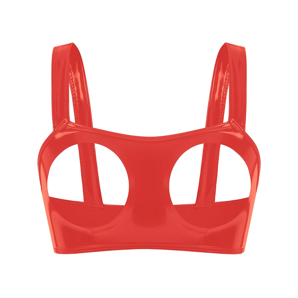 Neue Wet-Look PVC Crop Tops Glänzendes PU-Leder Ausgeschnittenes Bustier Tank Top Eng Anliegende Sexy Cropped Clubwear Croptop Camis Weste – Detail 6