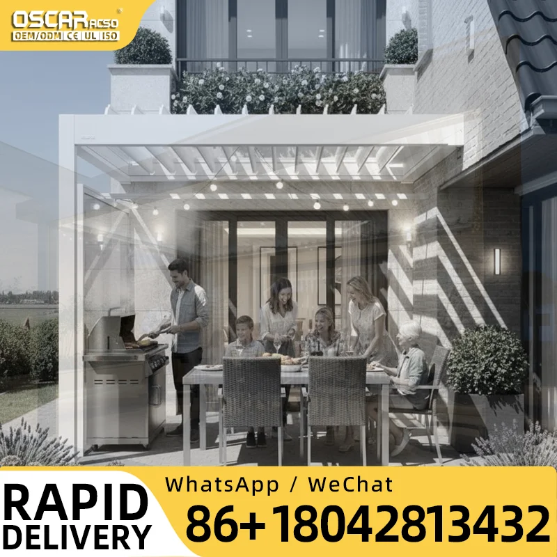 Outdoor Waterproof Motorized Louver Aluminum Structures 3X3m 3x4m For Patio Garden Backyard Modern Bioclimatic Pergola Pavilion