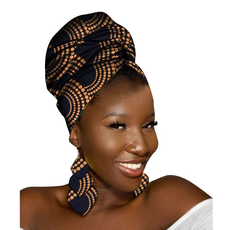 African Turbans African Headwraps for Woman African Headscarf Nigerian Headtie with Matching Earring Dashiki Ankara Head Wrap