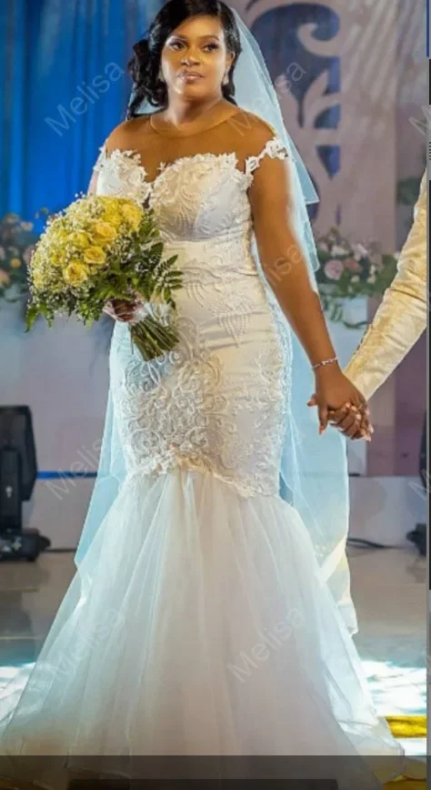 Customized African Plus Size Wedding Dresses Sweep Illsion Off The Shoulder Mermaid Lace Bridal Gowns