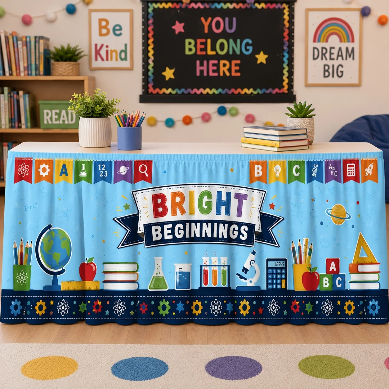 One piece set. Bright Start Education Tablecloth. Suitable for classroom decoration.