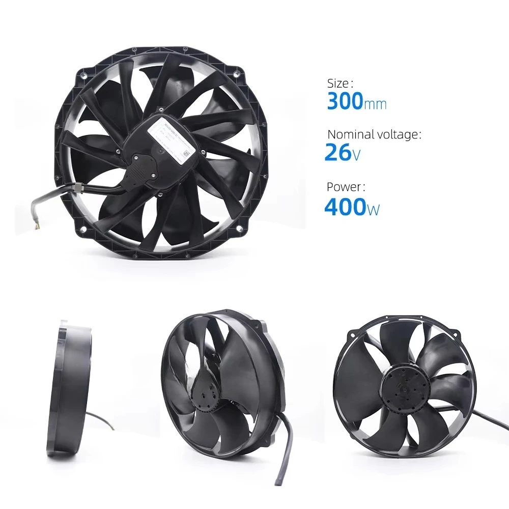 W3G300-BV25-33 W3G300-QX25-33 26V DC 380W 14.6A EC Rail Transit Condenser Automotive Air Conditioner Axial Cooling Fan