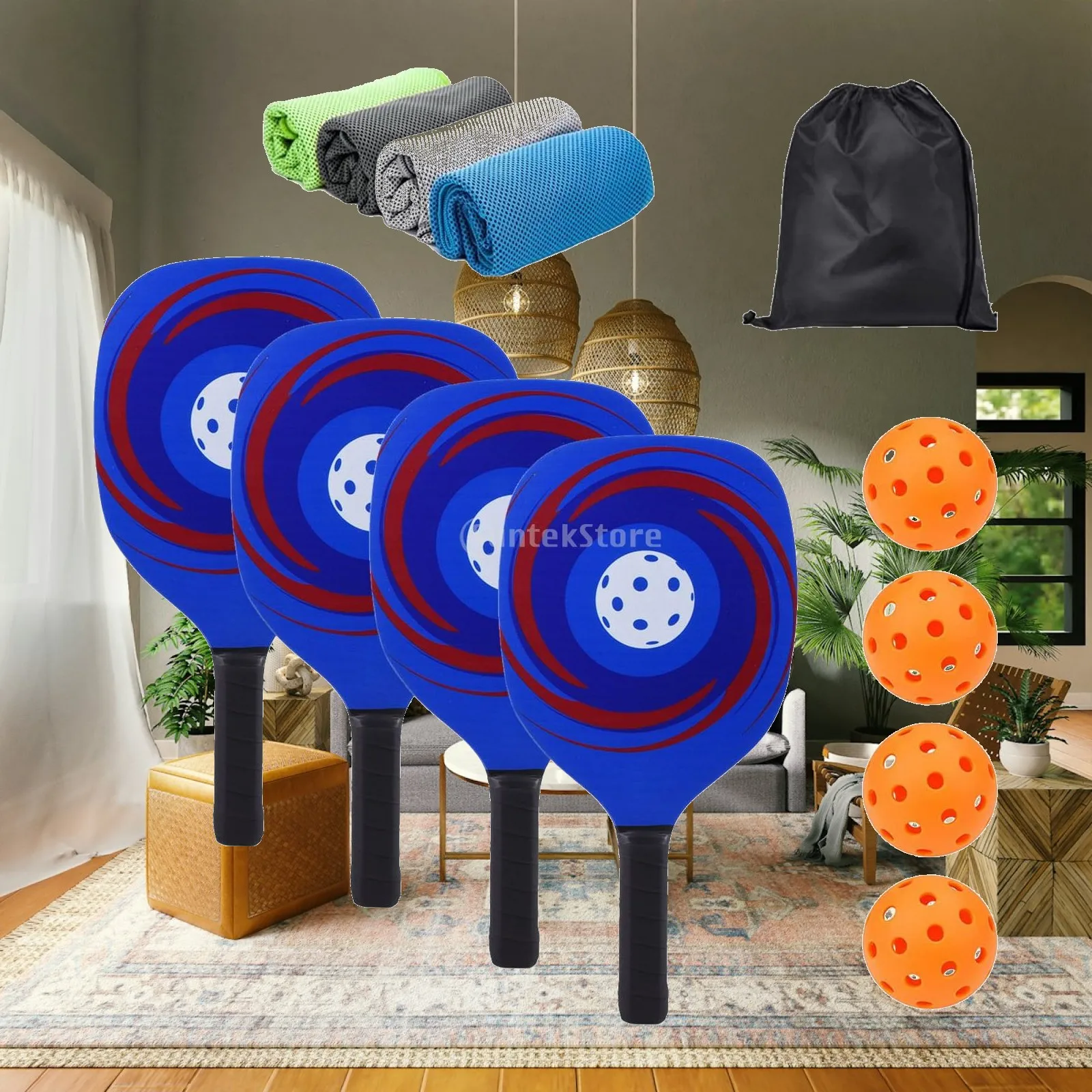 Lightweight Wooden Pickleball Racket Bundle with Bag Balls Towels for All Ages Beginner Outdoor Game
