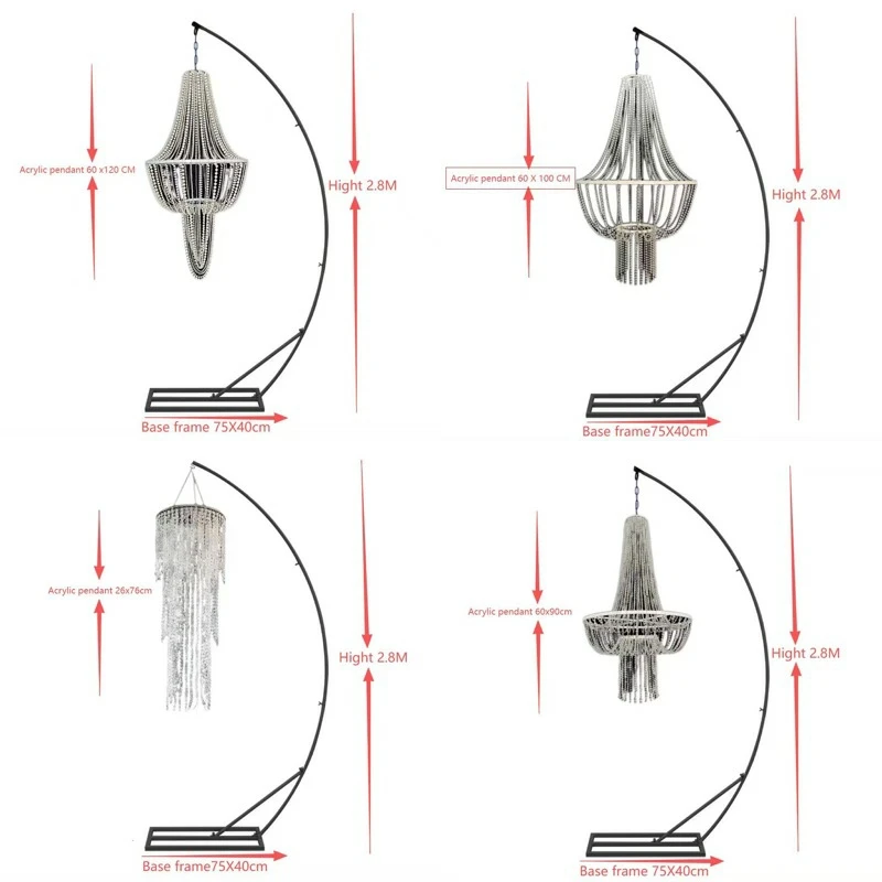 

4pcs Crystal Pendant Display Rack Artificial Flower Iron Arch For Wedding Stage Hotel Background Fashion Backdrop Hanging Props