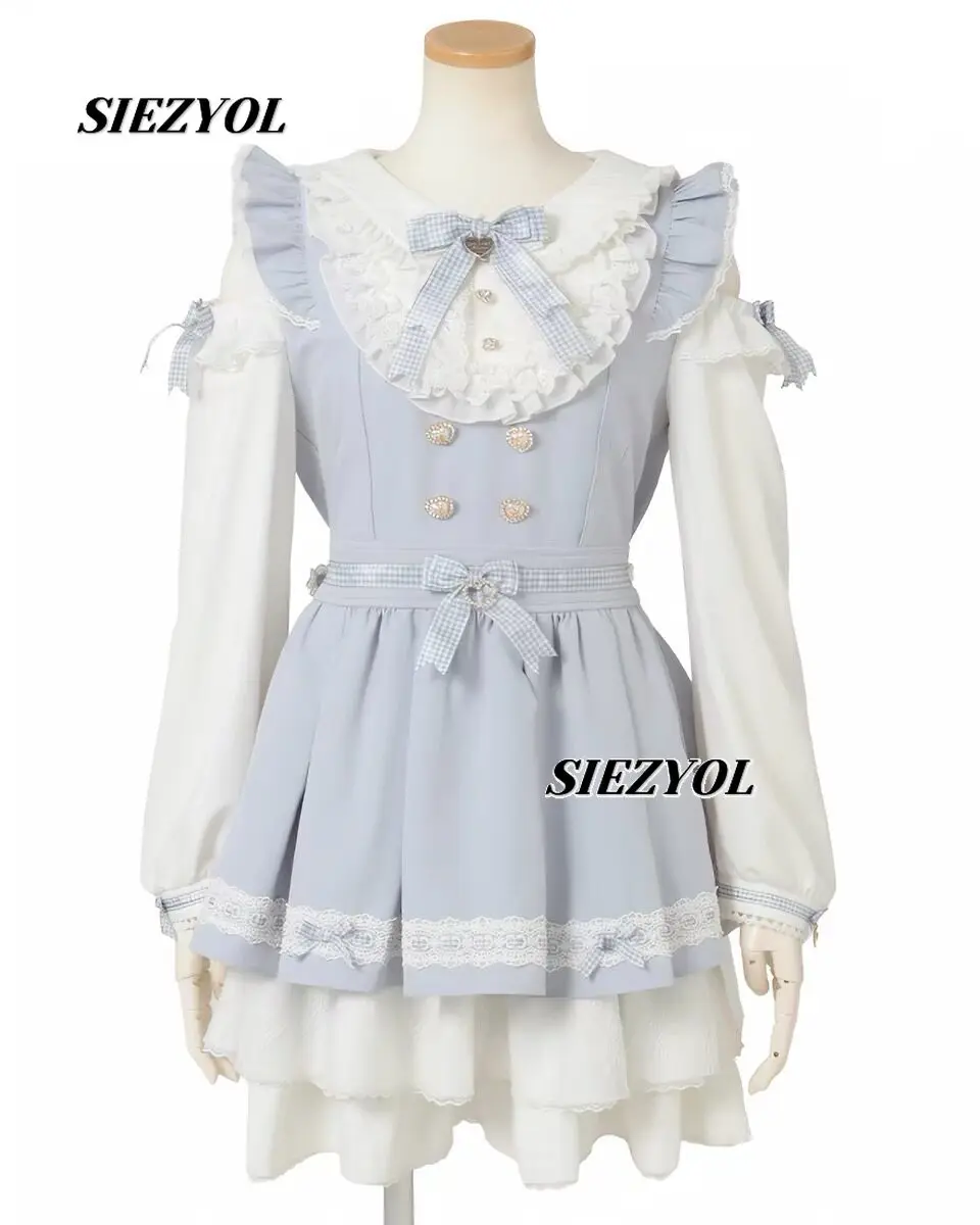 Lolita Dress Japanese Style Lace Off-shoulder Saliva Towel Black Autumn New Oversize Sweet High Waist Long Sleeve Dress Clothes