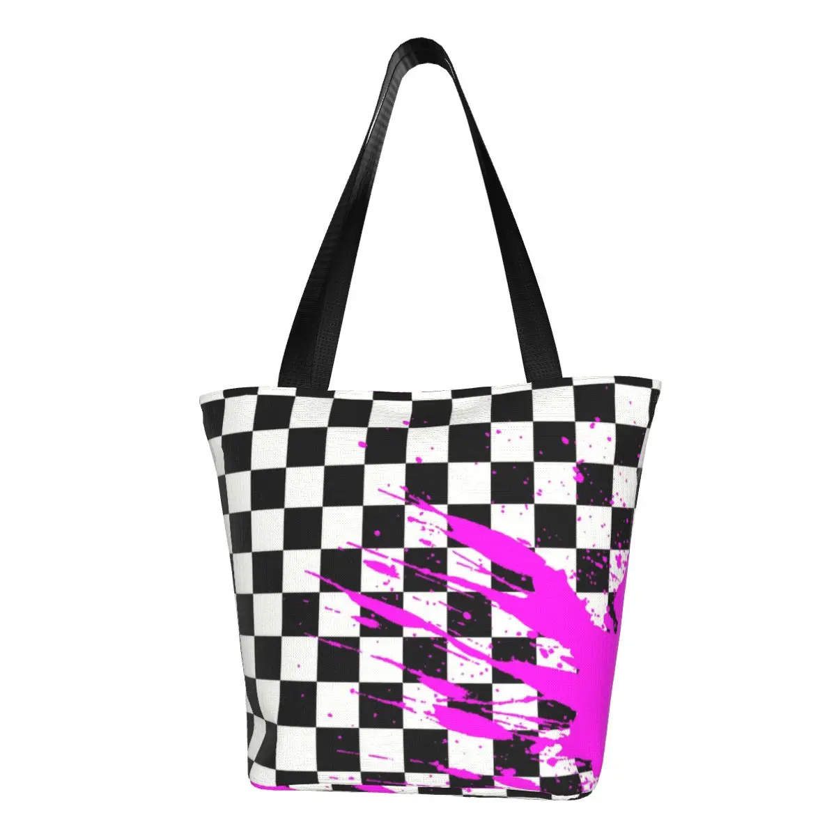 

Fashion Printed Kokichi Inspired Tote Shopping Bag Portable Canvas Shoulder Shopper Kokichi Ouma Danganronpa Checker Handbag