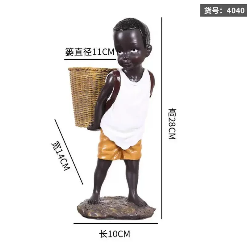 New Cartoon Resin Doll Decoration Handmade Painted Resin Craft Decoration Black Children's Office Desktop Decoration Gift
