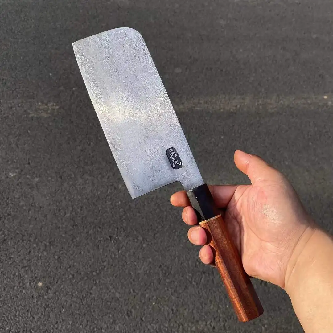 

7 Inch Slicing Knife Handmade Forged Damascus Steel Blade Cleaver Meat Cutting Vegetables Chinese Chef Kitchen Knife Wood Handle