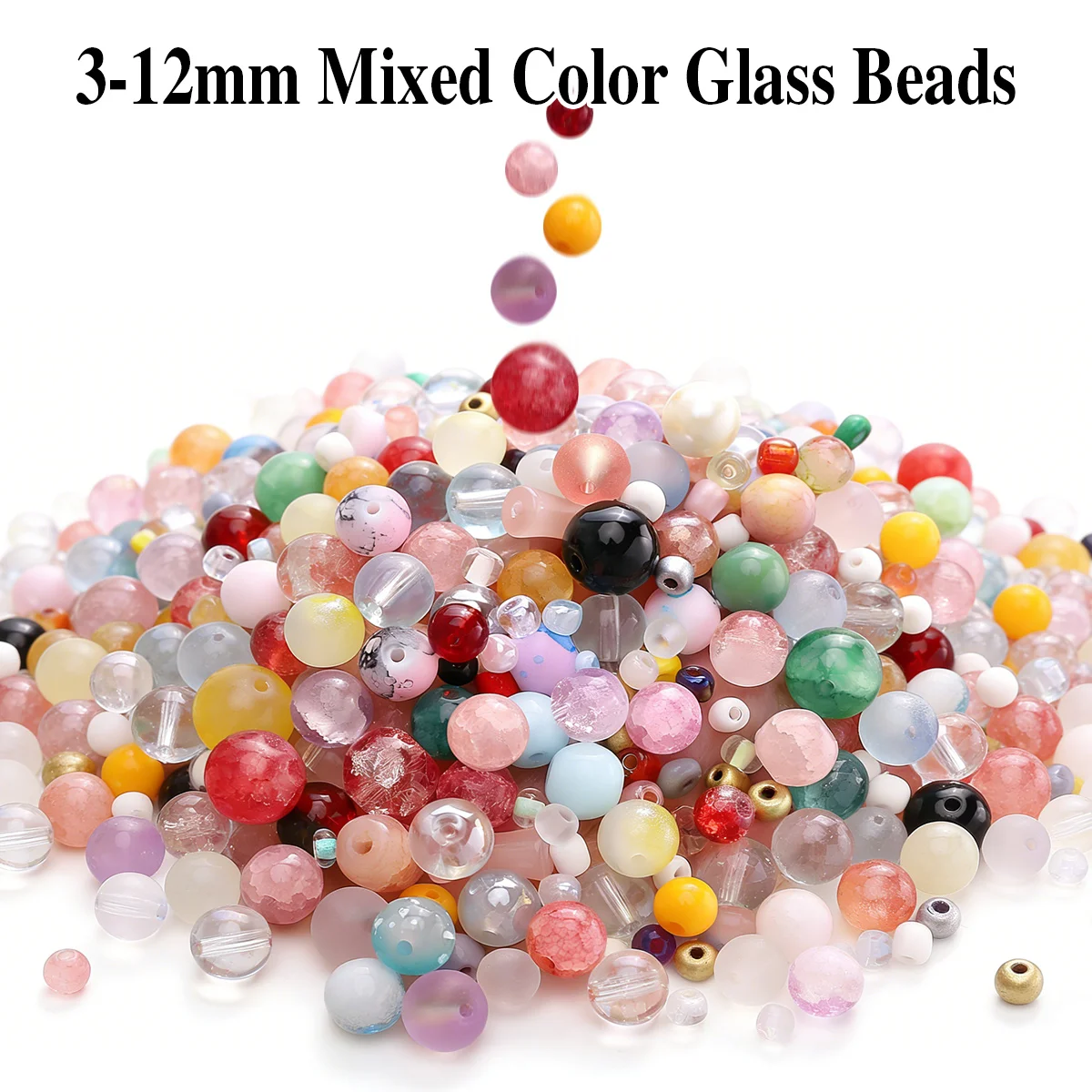 

Стеклянные Бусины Смешанных Цветов 3-12мм - Для Изготовления Украшений DIY (Браслет/Ожерелье/Серьги/Цепочка для Телефона) 30г/Упаковка (Прим. 90-120шт)