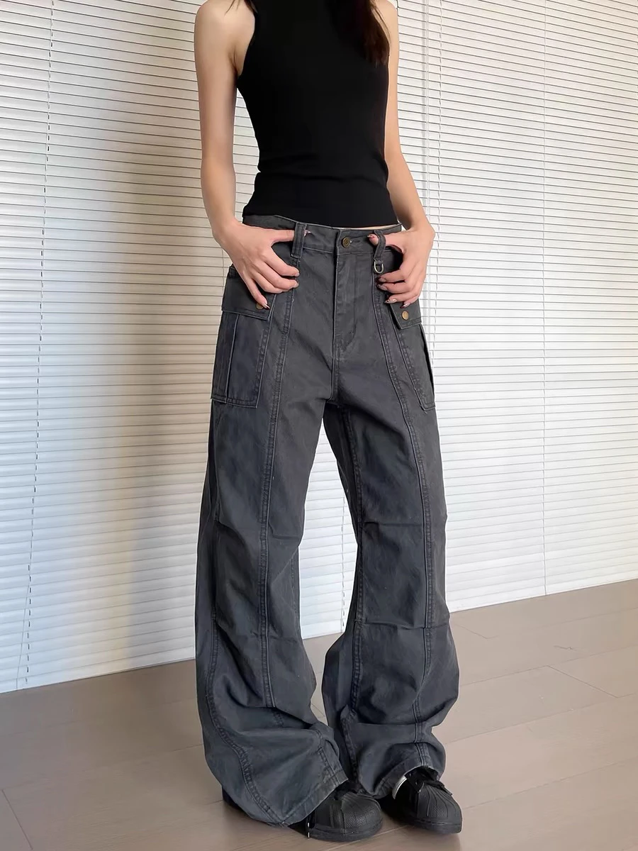 

American Retro Multi-ket Work Pants Men's Straight Leg Micro Flare 3D Slimming Waed Casual Versatile Long Pants