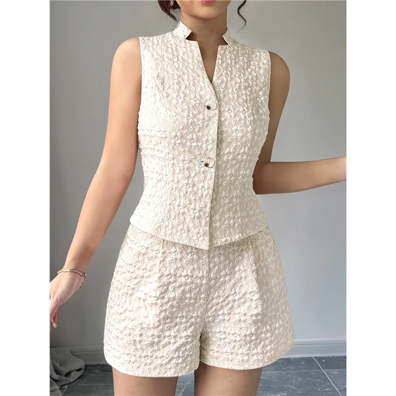 【SEE】 Ensembles deux pièces d'été pour femmes, haut court sans manches boutonné et short taille haute