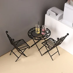 1Set 1:12 Dollhouse Miniature Table Chair Set Home Balcony Garden Decor Kid Pretend Play Toys For Doll House Furniture Accessory