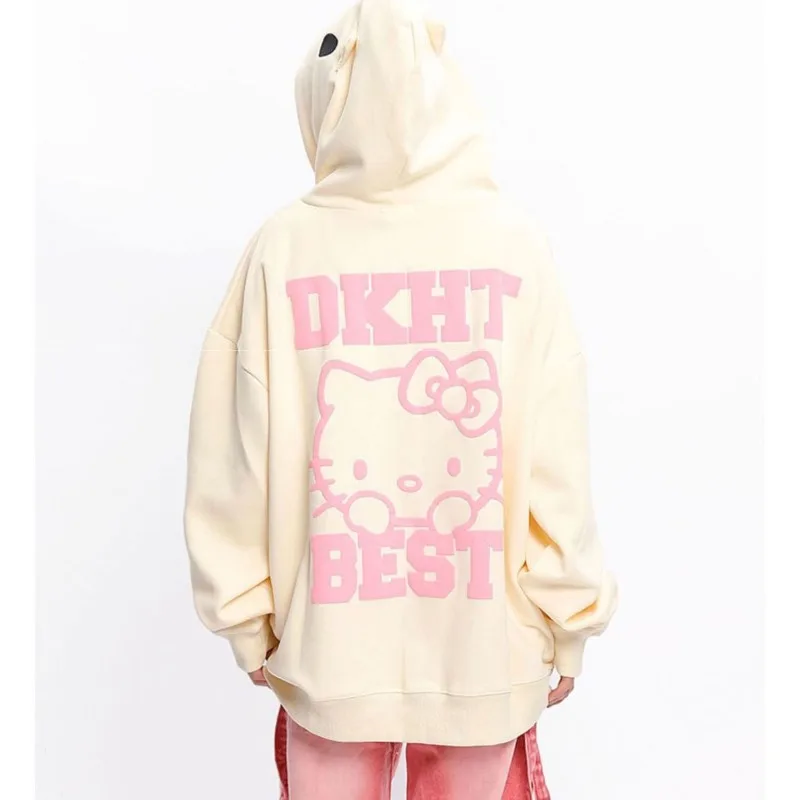 Sanrio American Cute Cartoon HelloKitty Hooded Sweater Fall and Winter Models Loose Temperament Versatile Blouse Jacket