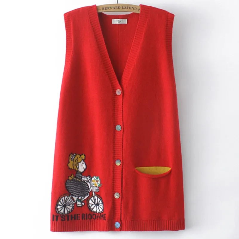 Women's Loose High Street Knitted Cardigan, Ladies' Vest, Curve Jumper, Cartoon, Loose, Winter, Autumn, Plus Size, 4XL