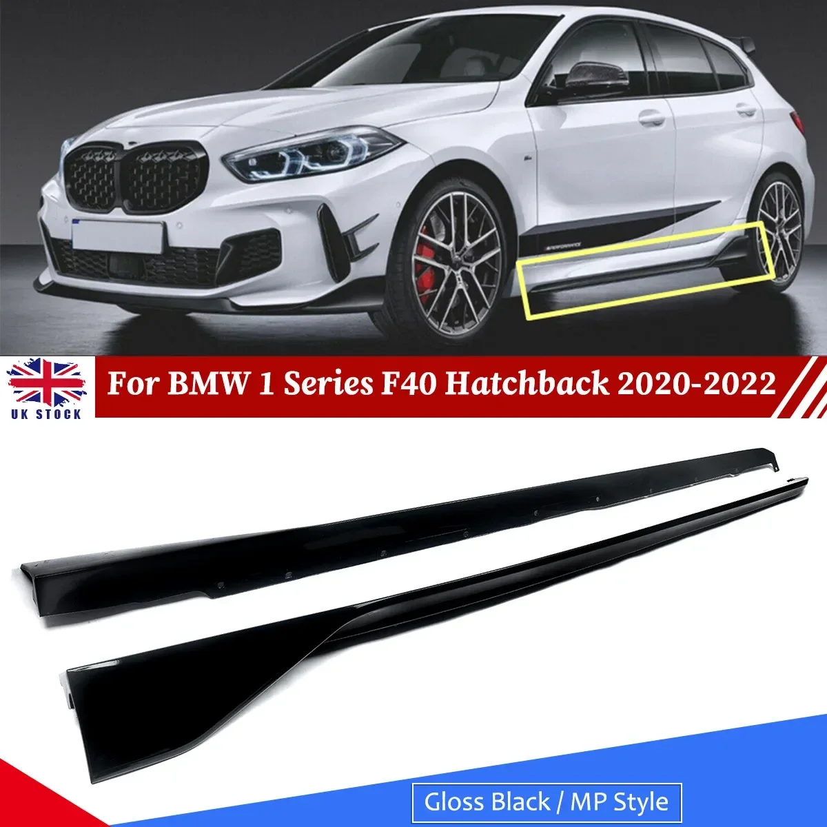 Gloss Black Side Skirts Extension For For BMW 1 Series F40 Hatchback 2020-2022