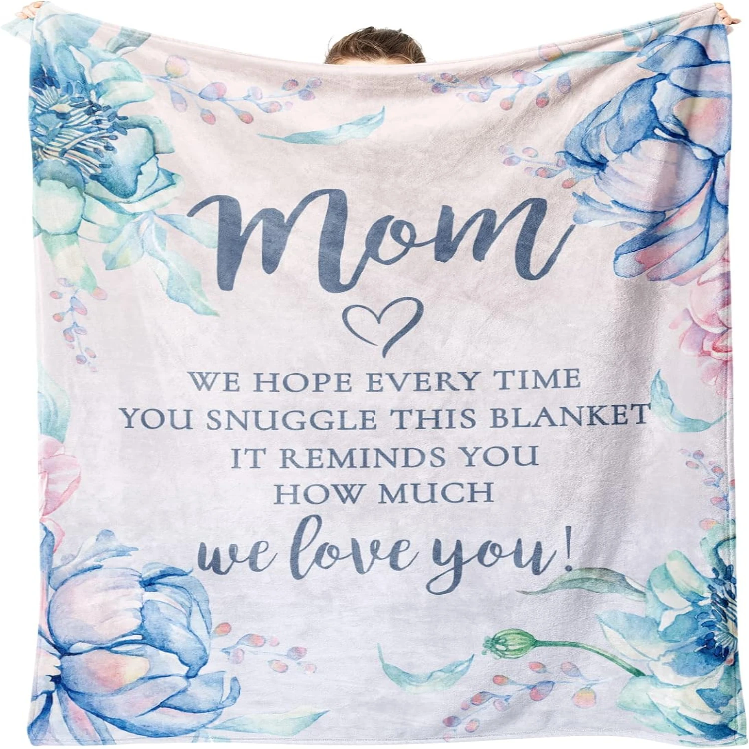 

Warm and Cozy Gifts for Mom: Floral & Letter Print Day Mom Blanket, Daughter Sons Thoughtful Mom Birthday Gifts, We Love You Th