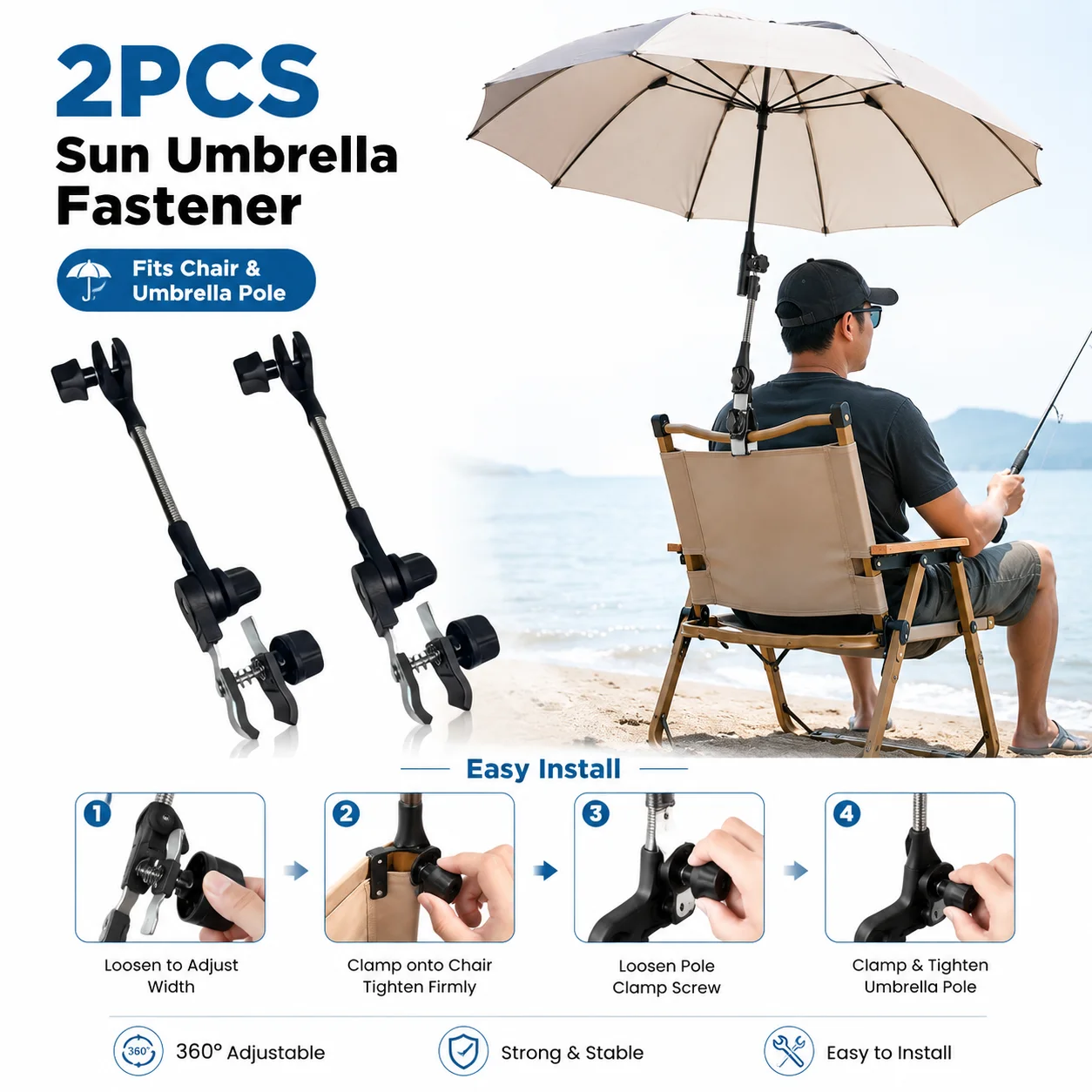 Outdoor Camping Umbrella - Balıkçılık Şemsiye Tutucu Güneşlik Kelepçesi 360