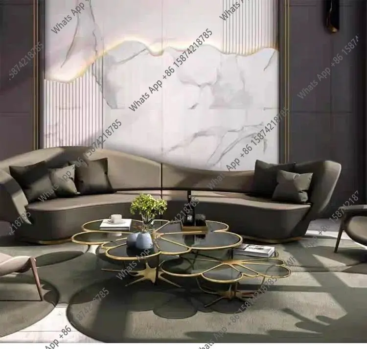

Italian light luxury stainless steel glass coffee table special-shaped coffee table living room coffee table advanced sense