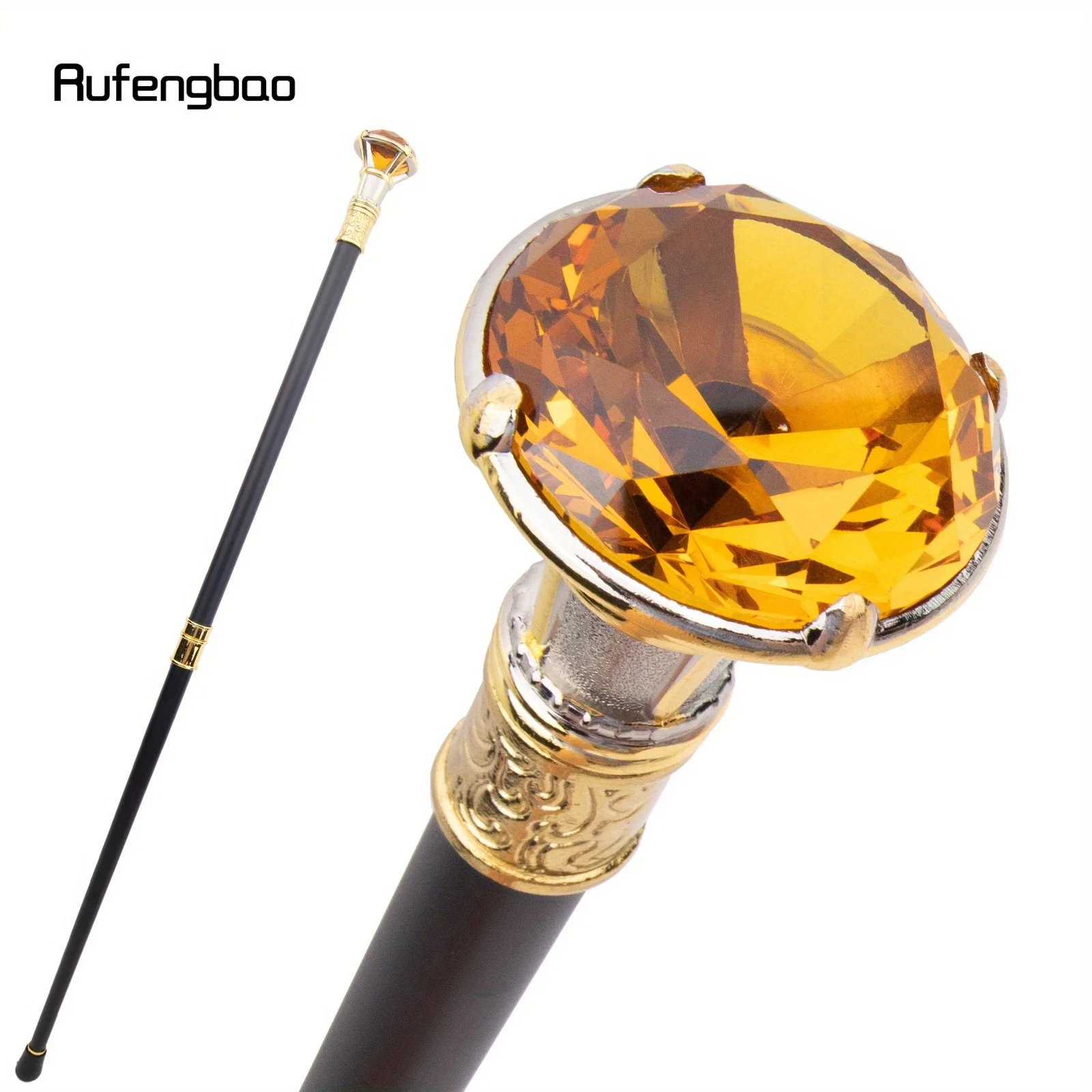 Orange Diamond Type Golden White Cane Fashion  Stick Gentleman Elegant Cosplay Cane Knob Crosier 90cm Performance Stage Cane