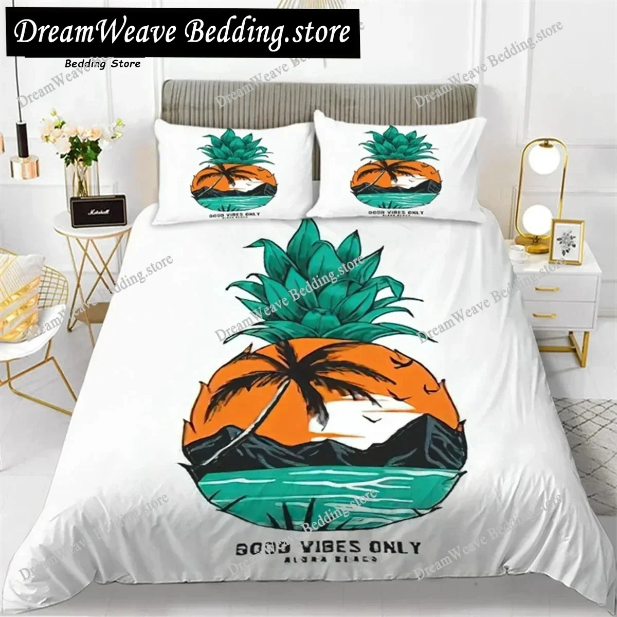 Cute Chic Fruit Bedding Set for Kids Girls Boys Room Decor Tropical Pineapple Cherry Pomegranate Print Duvet Cover Pillowcases