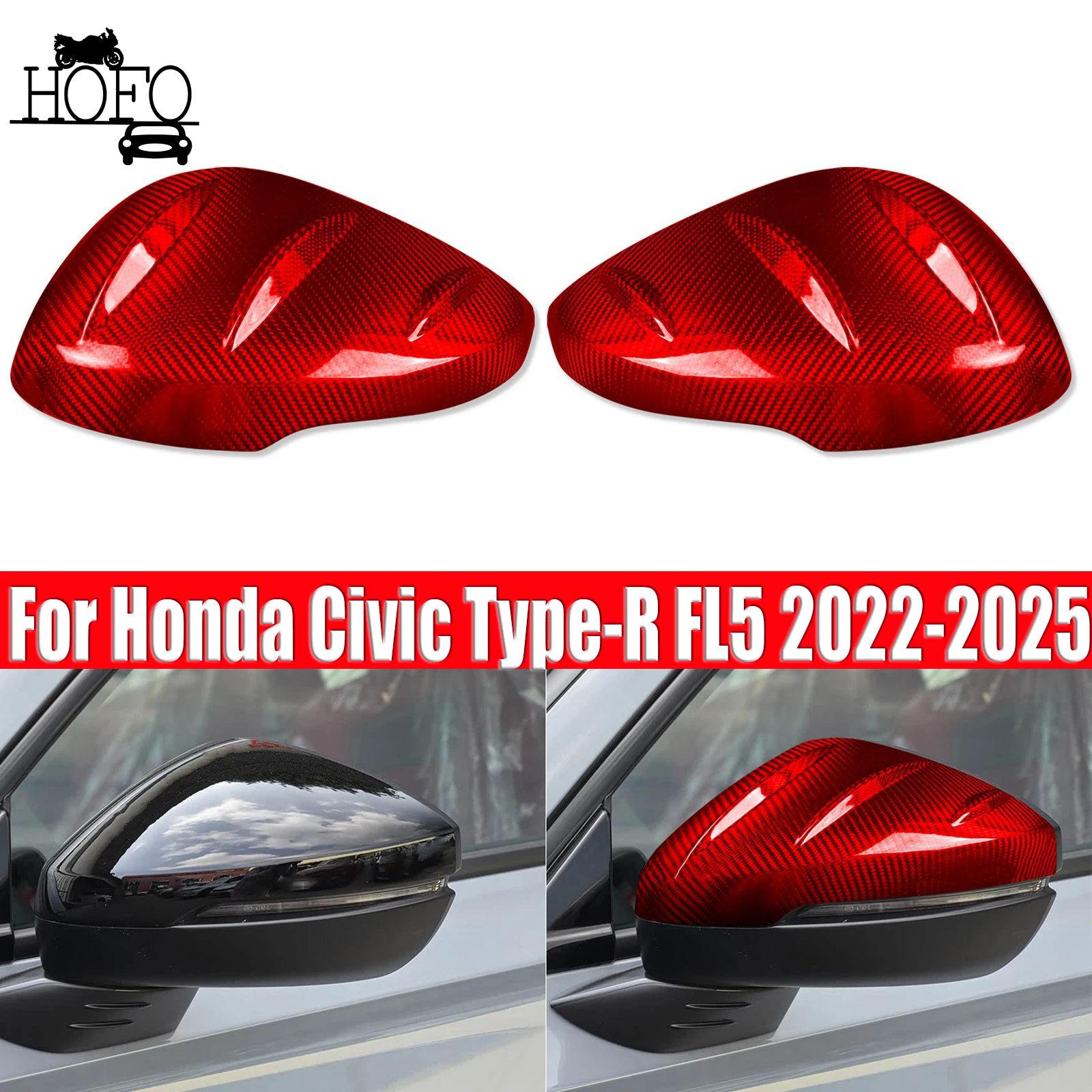 Real Carbon Fiber Car Side Mirror Cap Add-on Covers For Honda Civic Type-R FL5 2022-2025 view 2