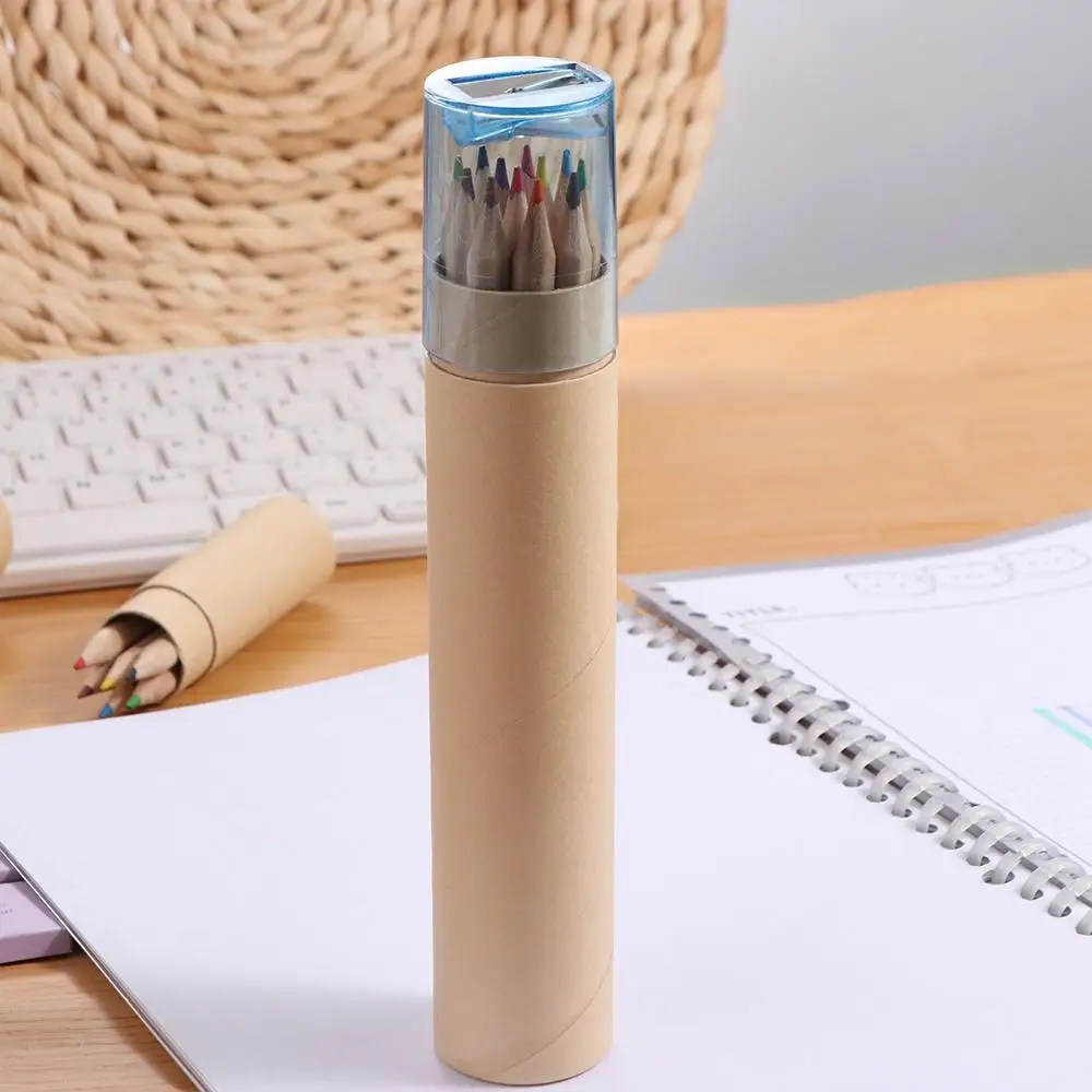 편지지 미술 도구 Kawaii 드로잉 아트 어린이 배럴 컬러 연필 연필 크레용 12 색 연필 학생 연필