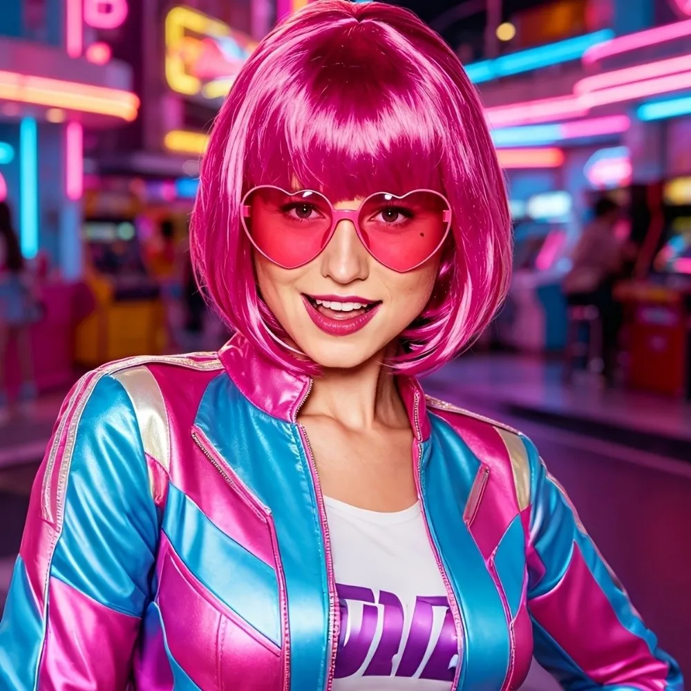 3Pcs Colorful Short Bob Hair Wig Christmas Halloween Cosplay Wig Set Party with Hairnet and Glasses Role-playing Short Hair Wig