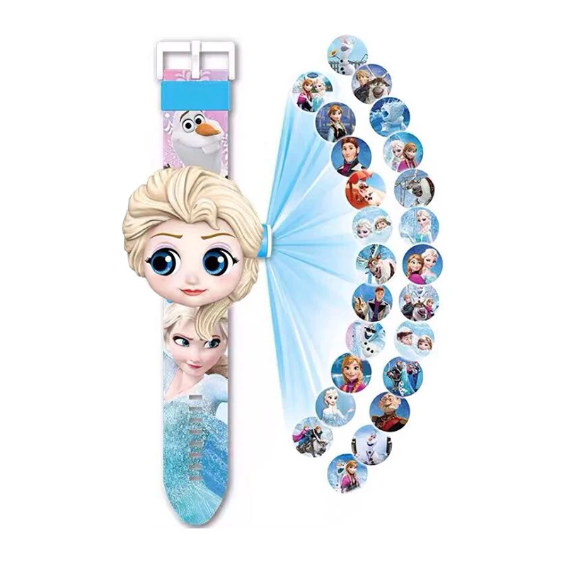 Disney Princess Elsa Snow White Toy Figure Children\'s 24 Projection Watch Kids Digital Clock Student Wristwatches Birthday Gift